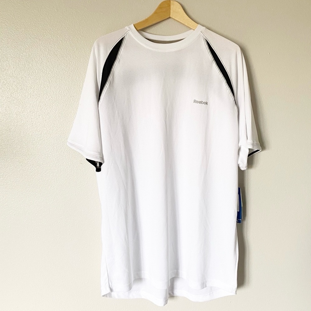 Men's Reebok PlayDry Base Layer White Black Shirt Power Top 2 Size XL  NWT *Flaw